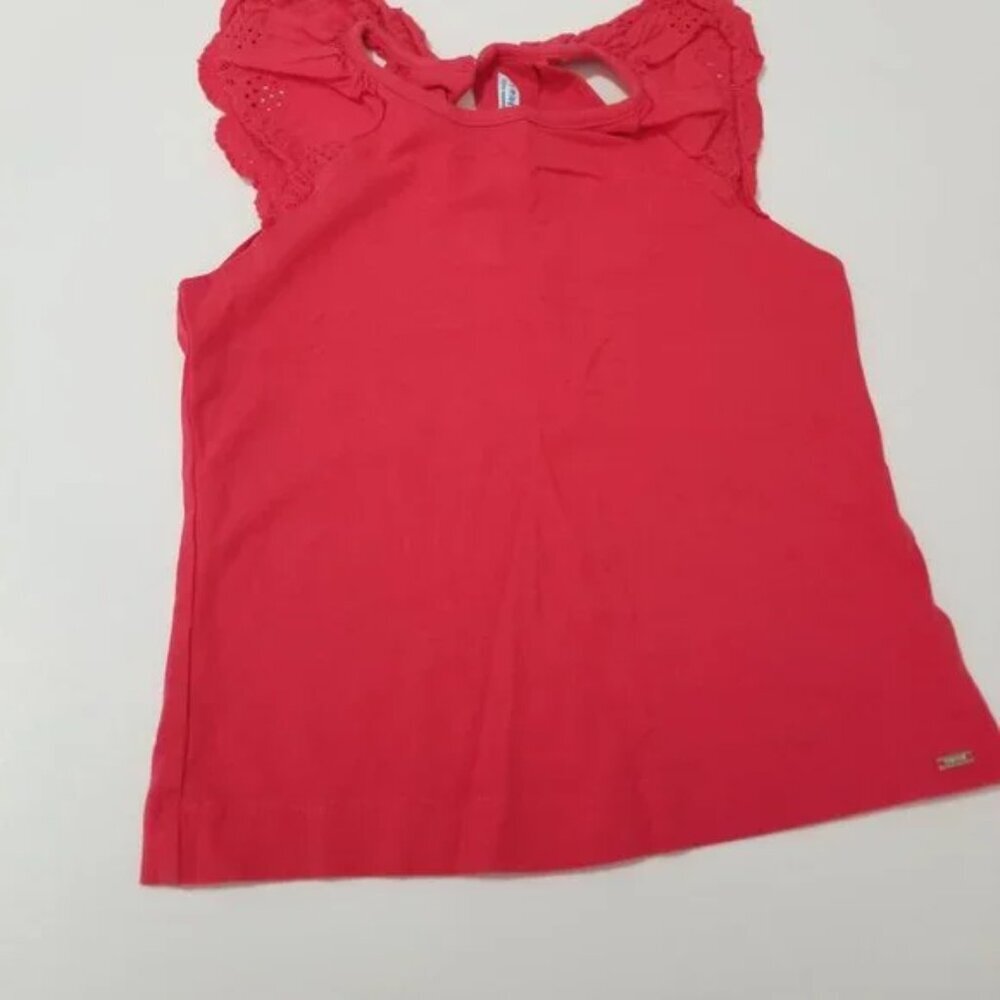 Mayoral little girl Red eyelet detail shoulders tank top size 7 (F18) - Picture 4 of 8